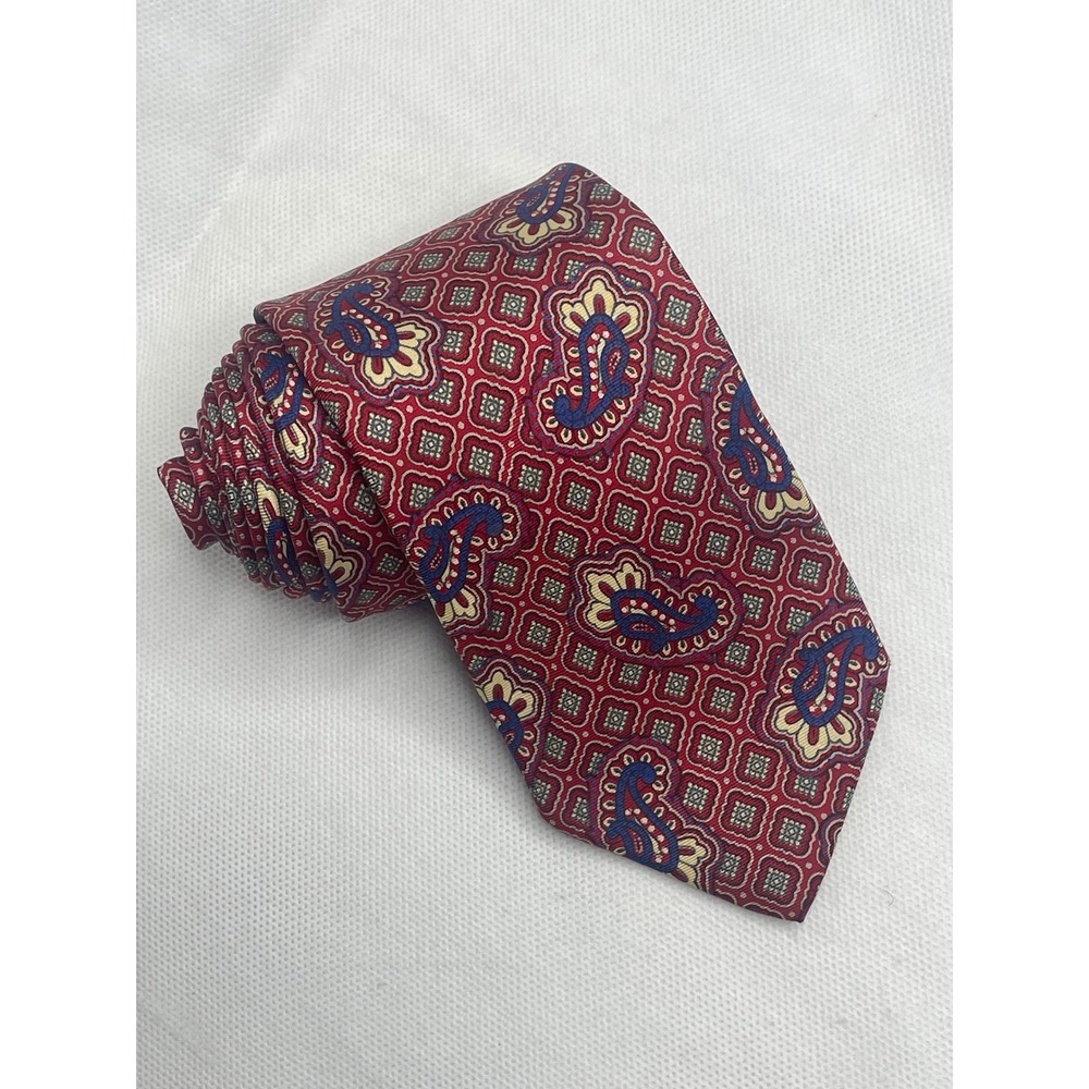Vintage Givenchy Monsieur Paisley Tie Red Blue Italian Silk USA Made Necktie